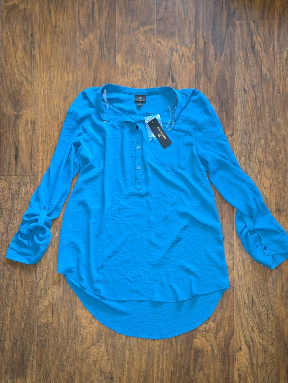 Worthington Teal-Blue Roll-Tab Henley Tunic